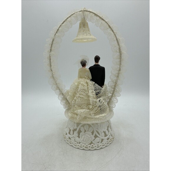 Wedding Cake Topper Bride Groom Lace Bell 1950s Vintage - Picture 10 of 16